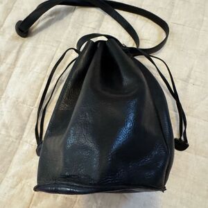 BAGGU natural milled leather Black Drawstring bucket bag